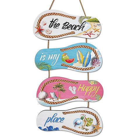 Décor mural surf et vacances - Planche de surf déco porte, claquettes murales colorées, porte Hawaii modèle Océan 50cm (1/5)