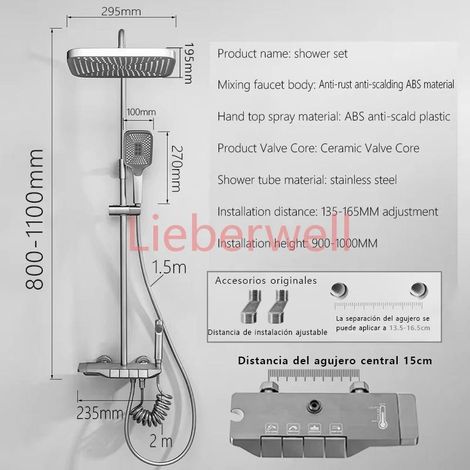 LIEBERWELL Gray Bathroom Shower Set with Piano Key Control, Rust-Resistant ABS Shower System, Wall-Mounted Bathtub Shower, Hot and Cold Water, Chrome Finish, Adjustable Height (1/5)