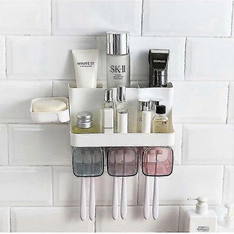 Porte-brosses à dents de salle de bain, ensemble de trois pièces, avec distributeur de dentifrice (1/5)