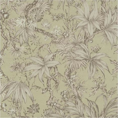 Exclusive luxury wallpaper wall Profhome 790475 hot embossed non-woven wallpaper slightly textured with floral ornaments and metallic effect green olive grey beige grey 5,33 m2 (1/5)