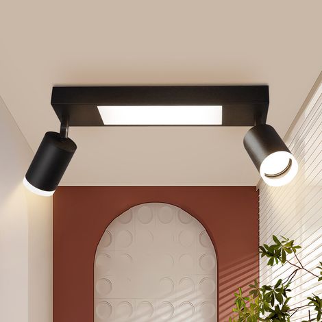 ZMH Plafonnier Spot de Plafond LED 2 Ampoules - Spot de Plafond GU10 Lampe de Chambre 3000k Lampe de Cuisine Noire 20W Lampe de Couloir Pivotante en Métal pour Chambre Cuisine Bureau (1/5)
