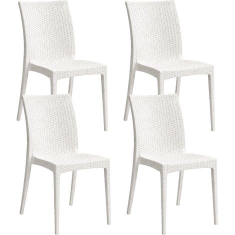 4 Sedie da giardino effetto Rattan in polipropilene - Misura 39x46x81 cm - Sedia da esterno impilabile senza braccioli - Colore Bianco (1/5)