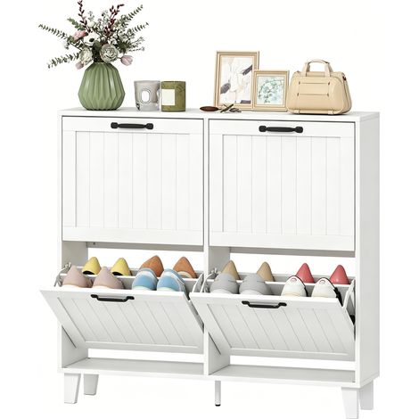 HOMCOM Mobile Scarpe con 4 Cassetti Ribaltabili, Ripiani Regolabili, Bianco (1/5)