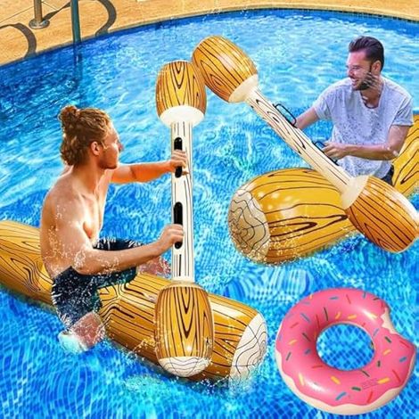 5 pièces jouets gonflables de combat aquatique, 140 cm radeau gonflable pour piscine, jeux nautiques avec bouée donut pour enfants et adultes, fête d'été au lac et à la plage (1/5)