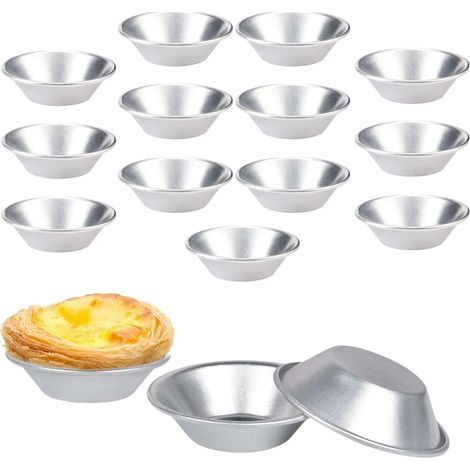 Lot de 16 mini moules à tartelette réutilisables - 7,5 x 4 x 2 cm - Moule à tartelette antiadhésif pour tarte et quiche - Aluminium - Argenté - Petit (1/5)