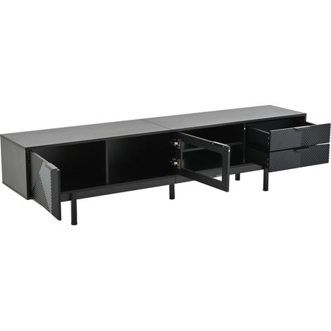 Mobile TV moderno nero 200 x 40 x 50,5 cm con 2 ante e 2 cassetti HOMVRA (1/5)