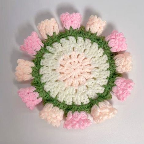 Posavasos de flores de ganchillo, adecuado para la oficina, Rosa roja + lirio del valle rosa + girasol + margarita rosa + lirio del valle morado (1/5)