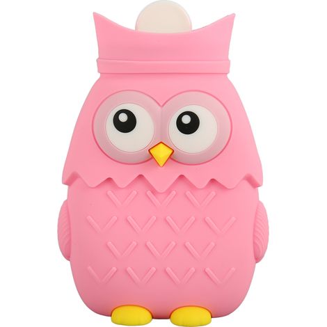 Bouillotte en silicone rose, chauffante au micro-ondes, motif hibou mignon, 400 ml, rose. (1/5)