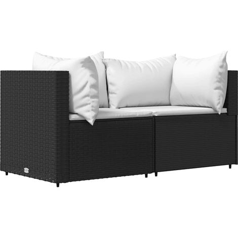 vidaXL Garten-Ecksofas und Kissen 2 Stück Schwarz Geflecht