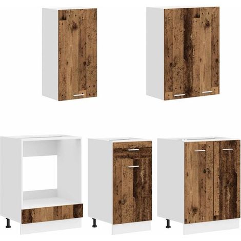 Ensemble de Cuisine 5 Pièces - Meuble de Rangement Style Rétro en Bois d'Ingénierie, Unité de Stockage Multifonctionnelle pour Maison (1/5)