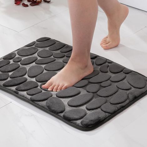 1 P Tapis d'Entré Tapis de Bain en Mémoire Mousse Hydrophile Dessin de Galet Fibre Superfine Antidérapant Doux pour Salle de Bain Baignoire Cuisine 40x60CM Gris Foncé (1/5)