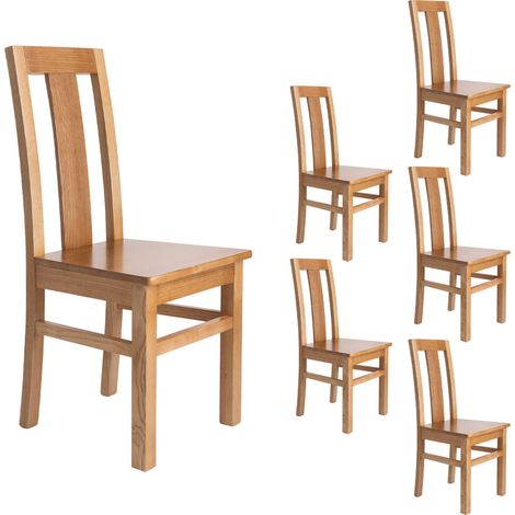 M&S – Lot de 6 chaises en hêtre massif chêne clair – Assise ergonomique – Dossier incliné – Dimensions 41x41,5x98 cm – Hauteur d'assise 46 cm