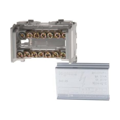 Legrand – Répartiteur pour tableau électrique 100A – Monobloc bipolaire à bornes – 7 connexions par barreau – 4 modules – Fixation sur rail DIN