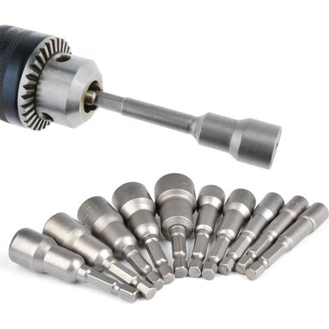 Juego de 10 piezas de puntas magnéticas para destornillador: Puntas magnéticas para destornillador de impacto, adaptador de 6-15 mm, puntas hexagonales. (1/2)