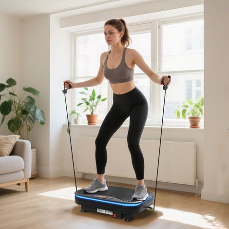 Pedana vibrante per esercizi di fitness, funzione Bluetooth, telecomando, 99 livelli di velocità, plastica, acciaio, nero
