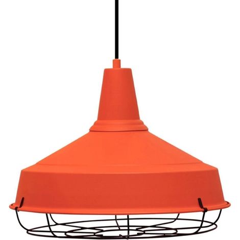 Suspension Luminaire Asletl Industrielle en Métal Orange Peint à la Main – Lustre Vintage E27 Ø40 cm pour Salon, Chambre ou Salle à Manger (1/2)