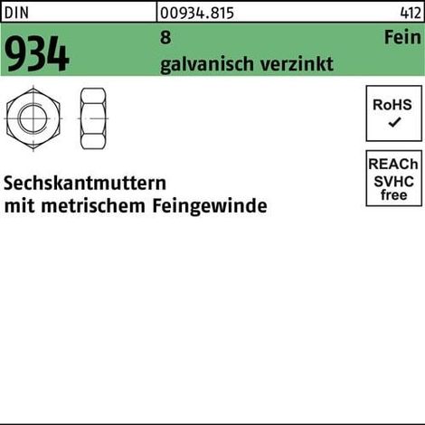 Tuerca hexagonal DIN 934 M 45 x 3 8 galvanizado 5 piezas (1/2)