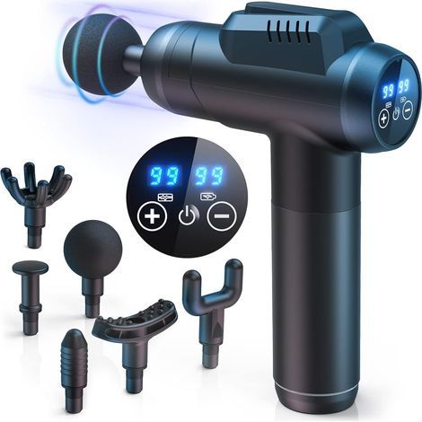 Pistolet de Massage Professionnel 99 Vitesses avec Écran LCD Tactile - Massage Musculaire Profond pour Dos, Épaules, Jambes - 6 Embouts, Silencieux, Anti-Douleur, Charge Type-C - Cadeau Femme/Homme (1/5)