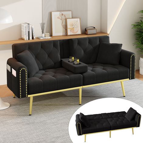 Canape convertible 2 places velours noir OKMYHOME (1/5)