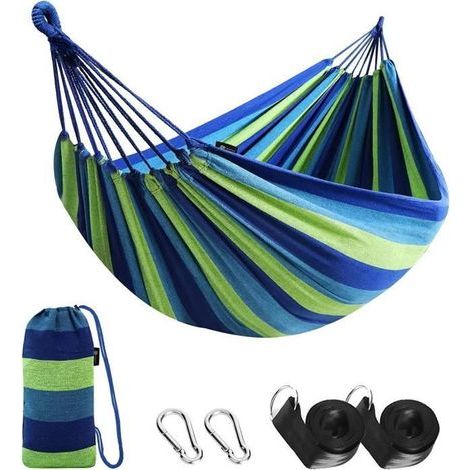 Portable outdoor camping hammock, 200 kg capacity, lightweight with carry bag, 200x150 cm blue.