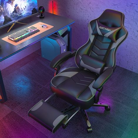 Puluomis Massage Gaming Chair, PU Leather Executive Office Chair, Recliner Swivel Chairs, with Footrest and Lumbar Support, Grey
