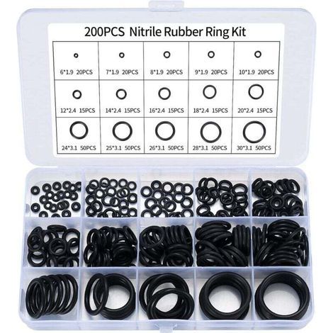 Confezione da 200 O-ring assortiti in gomma nitrilica, O-ring per raccordi da cucina, O-ring per impianti idraulici, O-ring in gomma (1/4)