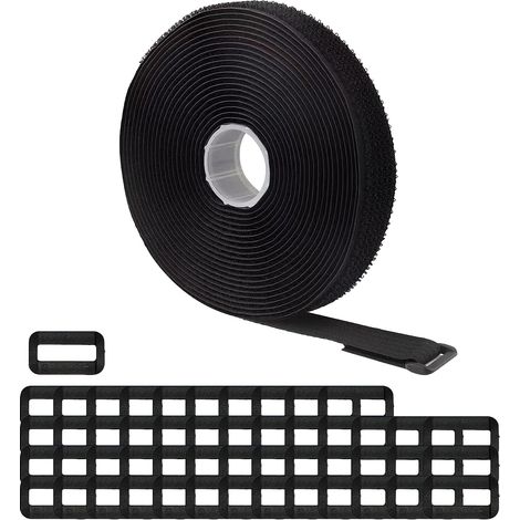 Adjustable Cable Straps 10m x 2cm with 50 Loops, Adhesive Hook and Loop Fastener, Cut to Length for Organizing Items and Cable Management, Black (1/5)