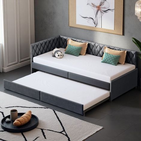 Divano Letto Estensibile 2 Posti - 90-180x200cm Letto Matrimoniale - Velluto Grigio - Risparmio di Spazio - Ideale per Monolocale - Comfort Morbido