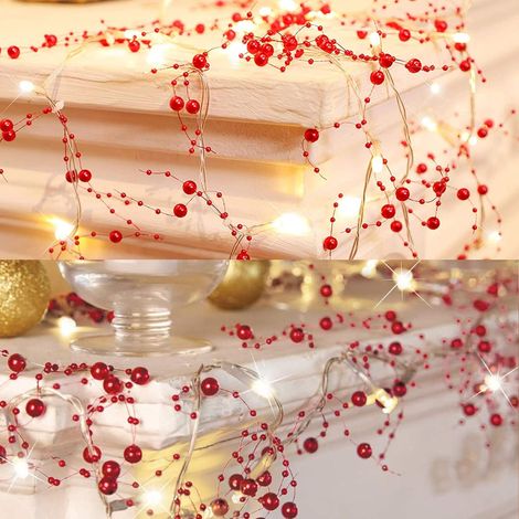 Guirnalda De Cuentas De Bayas Rojas MINKUROW Con Luces Led Decoraciones De Guirnaldas De Bayas Para El Día De San Valentín Para La Boda De Pascua O La Habitación De Las Niñas Funciona Con Pilas (1/5)