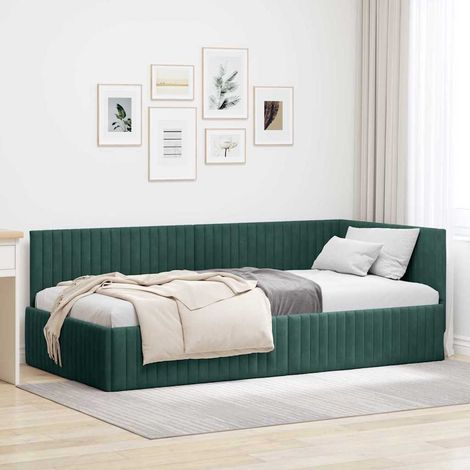 Cadre de lit d'angle-Structure de lit Vert foncé 100 cm x 200 cm Velours 473405 (1/5)