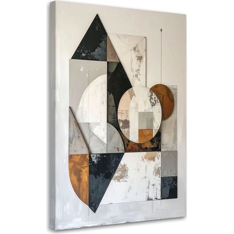Stampe su Tela, Astrazione geometrica in bianco grigio beige e oro, 20x30 (1/5)