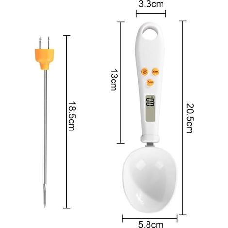 Cuillère doseuse numérique, balance alimentaire avec mesure de température - doseuse électronique intelligente pour la cuisine, les aliments pour chiens et chats (modèle à piles) (1/5)