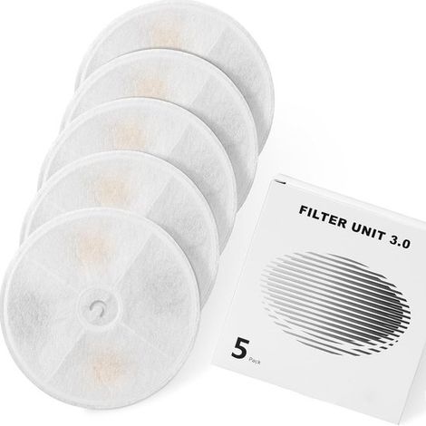 5 filtros aptos para fuente de agua para gatos - Sistema de filtración de 3 capas - Carbón activado y coco - Suavizante de agua - Blanco (1/5)