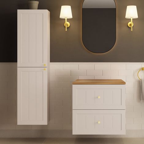 Gusto Scandi Style Bathroom Wall Cabinets Vanity Unit with Worktop Set 35cm & 60cm  - Cashmere