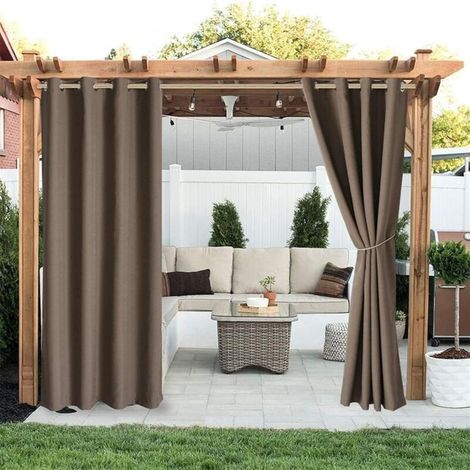 Outdoor curtains, 132x213cm, waterproof, UV resistant, blackout, suitable for outdoor pergolas with openings (dark brown). (1/5)