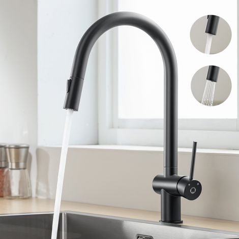 Cecipa Hochdruck Küchenarmatur mit herausziehbarer Brause, U-förmiger Küchenarmatur mit 2 Arten von Wasserstrahl, 360° drehbarer Spültischarmatur (schwarz)