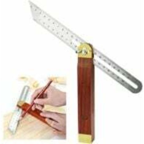 Fausse Equerre Menuisier en Acier Inoxydable et Bois 200mm Fausse Equerre à Manche 0 à 360 Degrés Durable Carrés de Menuiserie Échelle Double Face pour Ingénieur Dessinateur Menuisier