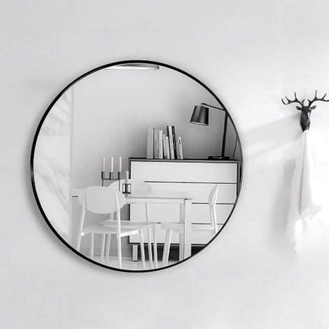 Miroir Mural Suspendu, Miroir Rond en Verre HD pour décorer, Salle de Bain, Salon Chambre ,50x50cm (1/5)