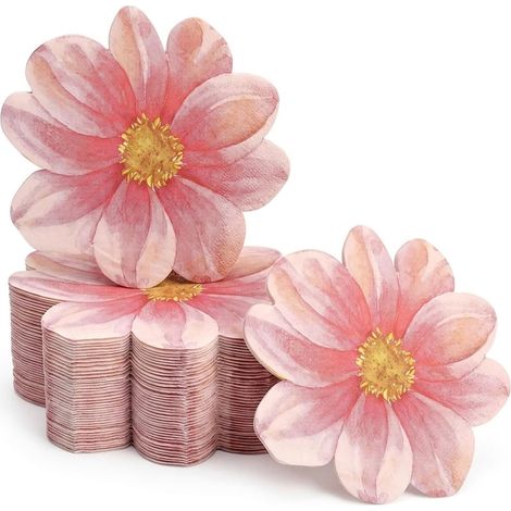 Lot de 40 serviettes de table en forme de fleurs - Serviettes d'anniversaire et serviettes d'été - Serviettes de cocktail en rose, orange et vieux rose - Serviettes en papier pour fête et extérieur