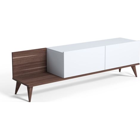 Meuble TV bas avec rangement, Large, 152 x 35 x 43 cm, White-walnut (1/5)