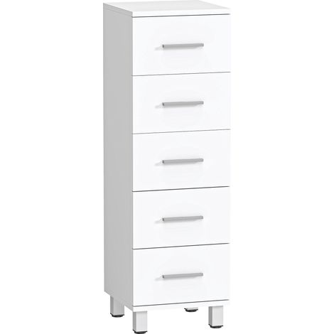 Badezimmerschrank mit 5 Schubladen, weiß, 30 x 30 x 95 cm