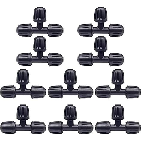 Hydrogarden Lot de 10 raccords en T 1/2" Micro Drip System - Raccord pour tuyau de raccordement de 13 mm - Raccord en T - Arrosage automatique - Réutilisable (1/5)
