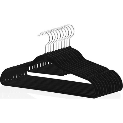 Cintres en velours de qualité supérieure (lot de 10 noirs), cintres antidérapants, crochet pivotant à 360 degrés Stron (1/4)