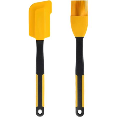 Silikon Backpinsel und Spatel Satz Hitzebeständig Lebensmittelecht Langstielig Gelb Küchenbürste und Backschaber für Grill Backen und Kochen zu Hause (1/5)