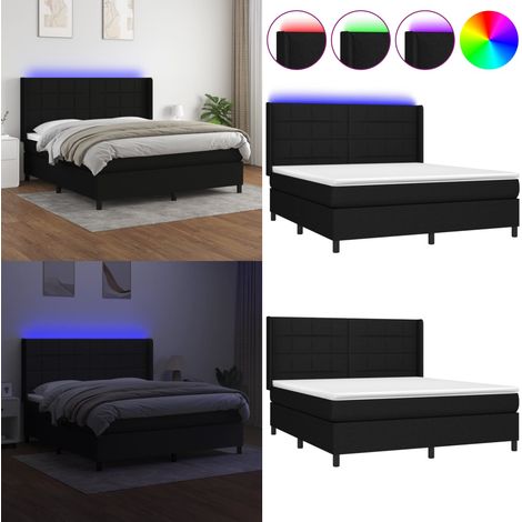 Sommier à lattes de lit matelas et LED Noir 180x200 cm Tissu - Lit Plateforme - Lit Design - Lit Moderne - Lit Avec Rangement - Tête De Lit Ajustable - Home & Living (1/5)