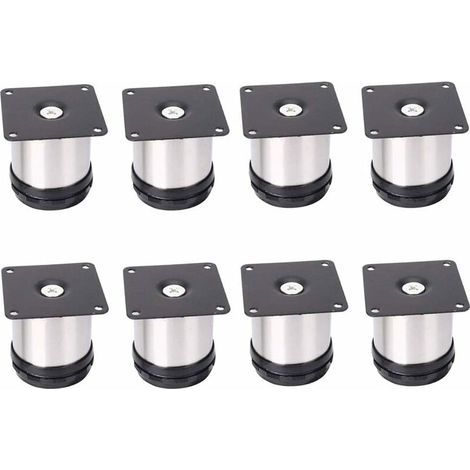 Gambe per mobili, 8 gambe regolabili in acciaio inox, altezza regolabile 50 mm, gambe per armadi, gambe per tavoli, gambe per mobili, acciaio inox spazzolato, altezza regolabile (1/5)