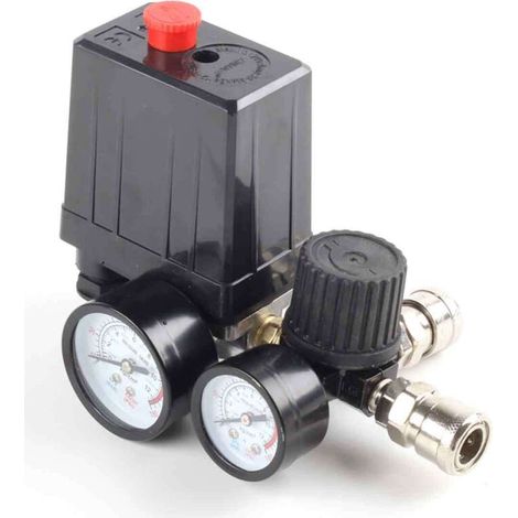 Jauges de régulateur de soupape de commande de pressostat de compresseur d'air 220 V 0-180 psi avec connecteur rapide (220 V) (1/5)