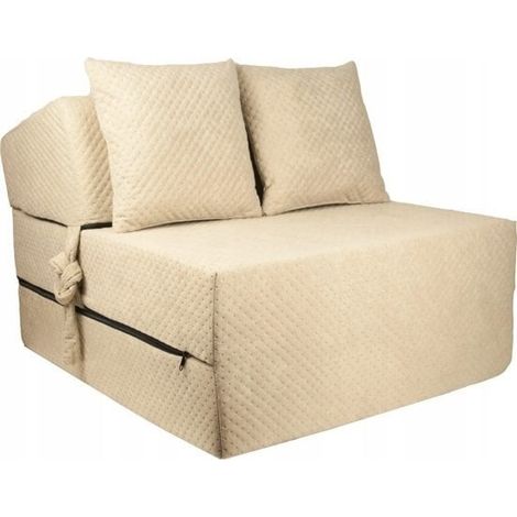 Matelas invité de luxe - beige - matelas de camping - matelas de voyage - matelas pliable - 200 x 70 x 15 - avec oreillers (1/5)
