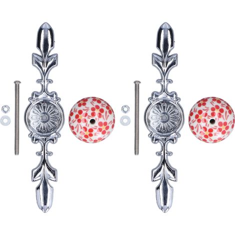 2 pièces Poignées de meuble en céramique style moderne simple, motifs fleur rouge et bleu-blanc porcelaine, boutons de tiroir peints à la main