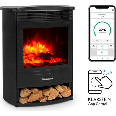Klarstein Cheminée Electrique d'Intérieur, Chauffage Electrique de 1900W, Fausse Cheminée Decorative avec Effet Flamme en LED, Télécommande Inclus, Programmable, Minuterie, Thermostat Réglable